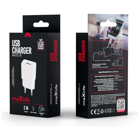Maxlife MXTC-01 charger 1x USB 2.1A white