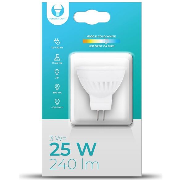 LED Bulb G4 MR11 3W 12V 6000K Ceramic Forever Light