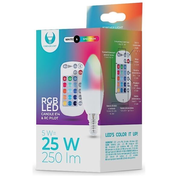 LED Bulb E14 C37 RGB + White 5W + RC Forever Light