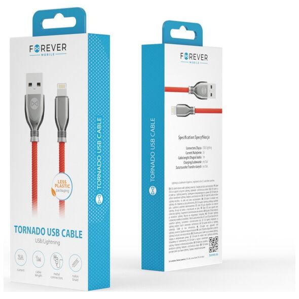 Forever Tornado cable USB - Lightning 1,0 m 3A red