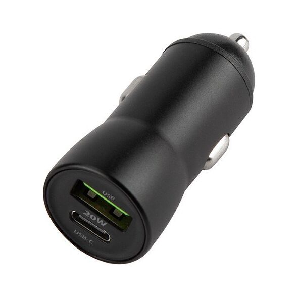 Maxlife MXCC-04 PD QC car charger 1x USB-C 1x USB 20W black + USB-C - Lightning cable 27W