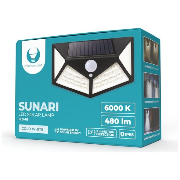 SUNARI Solar Lamp LED FLS-65 100*SMD PIR 6W 480lm 6000K 1200mAh Li-Ion Forever Light