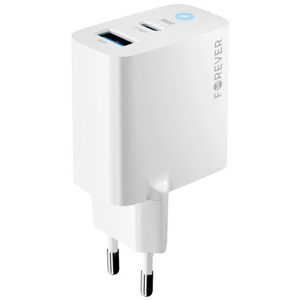 Forever TC-06-20AC PD QC charger 1x USB-C 1x USB 20W white