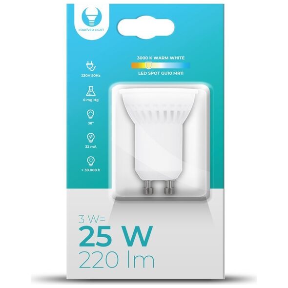 LED bulb GU10 MR11 3W 230V 3000K 220lm ceramic Forever Light