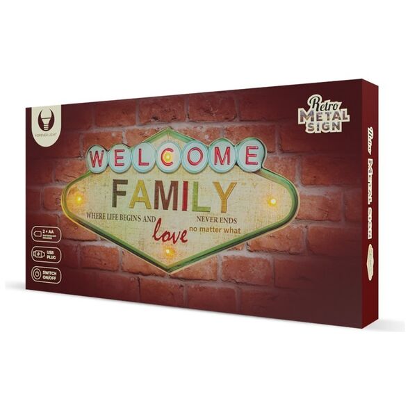 RETRO Metal Sign LED Welcome Family Forever Light
