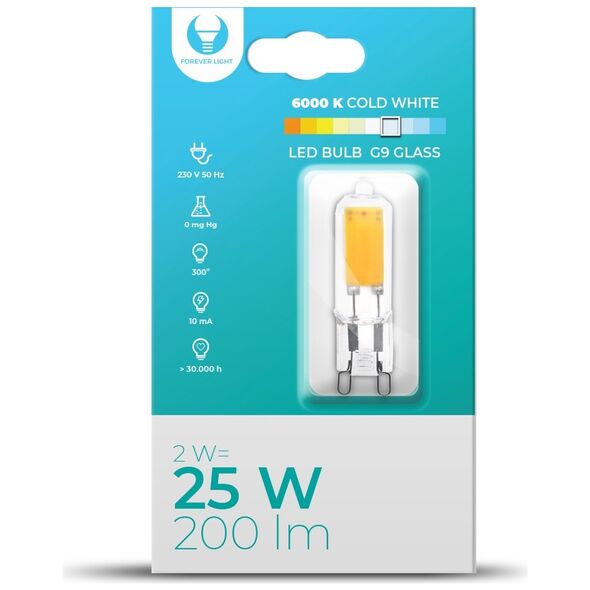 LED Bulb G9 Glass 2W 230V 6000K 200lm Forever Light