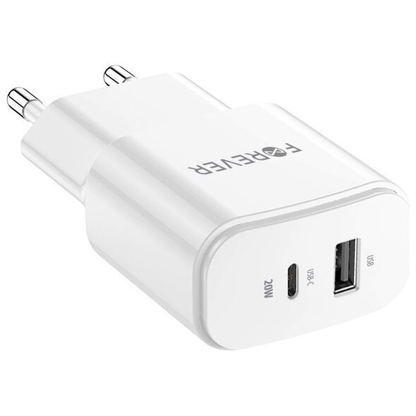 Forever TC-01-20AC PD QC charger 1x USB-C 1x USB 20W white