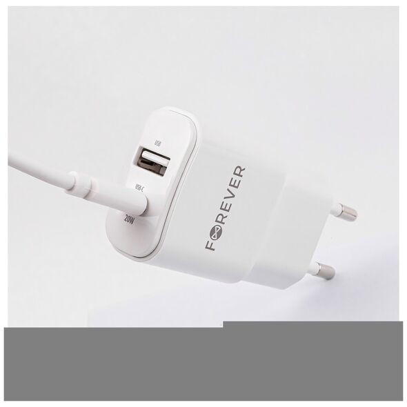 Forever TC-01-20AC PD QC charger 1x USB-C 1x USB 20W white
