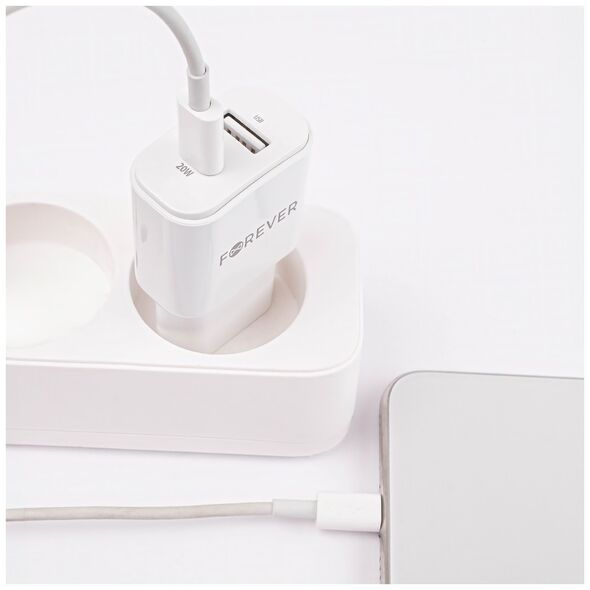 Forever TC-01-20AC PD QC charger 1x USB-C 1x USB 20W white