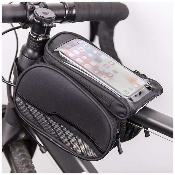 Waterproof bicycle frame bag with a removable phone case black