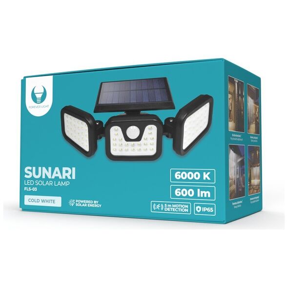 SUNARI Solar Lamp LED FLS-03 74*SMD PIR 8W 600lm 6000K 2400mAh Li-Ion Forever Light