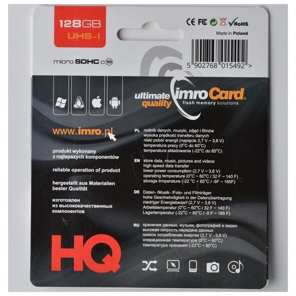 Imro memory card 128GB microSDXC cl. 10 UHS-3 + adapter