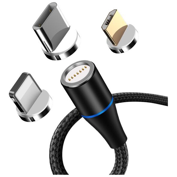 Maxlife MXUC-03 magnetic cable USB - Lightning + USB-C + microUSB 1,0 m 3A black nylon
