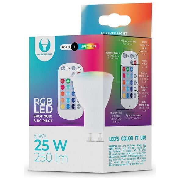 LED Bulb GU10 RGB + White 5W + RC Forever Light