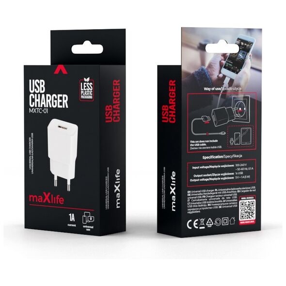 Maxlife MXTC-01 charger 1x USB 1A white