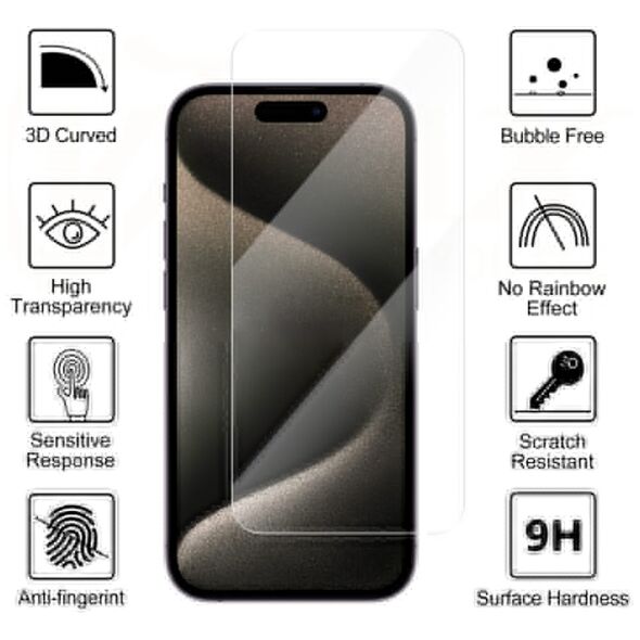 Vmax tempered glass 2,5D Normal Clear Glass for iPhone 15 Pro 6,1&quot;