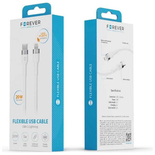 Forever Flexible cable USB-C - Lightning 2,0 m 20W white