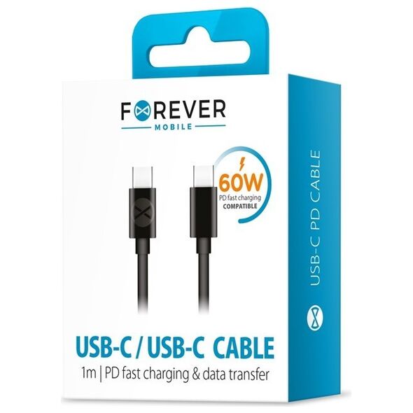 Forever cable USB-C - USB-C 1,0 m 60W black