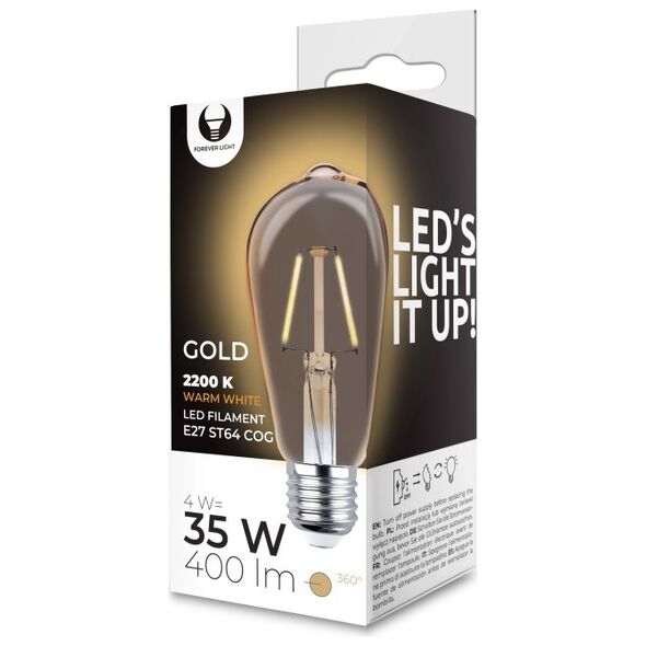 LED Bulb Filament E27 ST64 4W 230V 2200K 400lm COG gold Forever Light