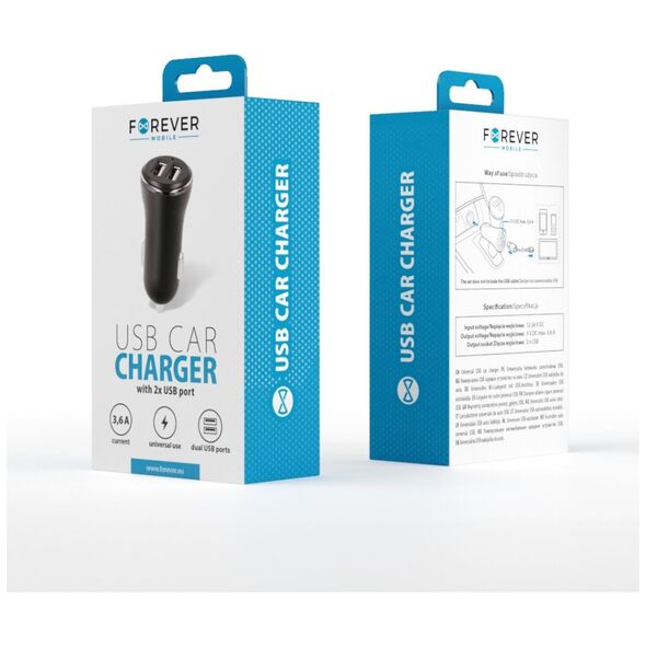 Forever CC-03 car charger 2x USB 3,6A black 5900495826992