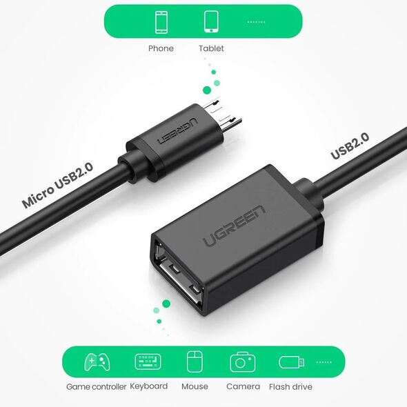 Ugreen Ugreen - OTG Cable Adapter (10396) - USB to Micro-USB, up to 480Mbps, 15cm - Black 6957303813964 έως 12 άτοκες Δόσεις