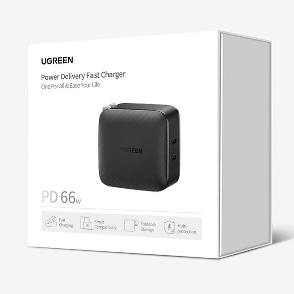 Ugreen Ugreen - Wall Charger (70867) - 2x USB-C, PD, GaN 66W, 3.3A - Black 6957303878673 έως 12 άτοκες Δόσεις