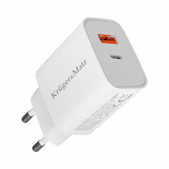 Kruger&Matz Φορτιστής USB A - USB C 20W με λειτουργία Power Delivery και Quick Charge Kruger&Matz GAN  έως 12 άτοκες Δόσεις KM0854