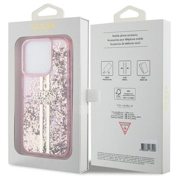 Guess case for iPhone 15 Pro 6,1&quot; GUHCP15LLFCSEGP pink HC LIQ. GLITTER GOLD STRIPES 3666339223687