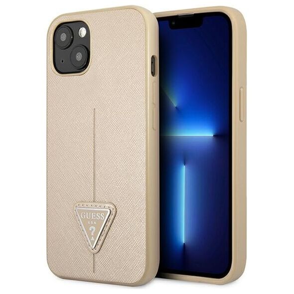 Guess case for iPhone 14 Plus 6,7&quot; GUHCP14MPSATLE beige hardcase Saffiano Triangle Logo 3666339065416