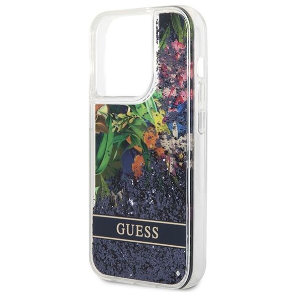 Guess case for iPhone 14 Pro Max 6,7&quot; GUHCP14XLFLSB blue hardcase Flower Liquid Glitter 3666339066116