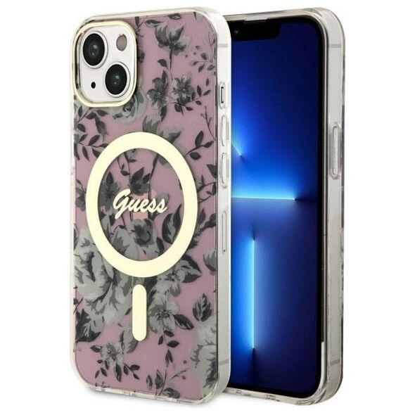 Guess case for iPhone 14 6,1&quot; GUHMP14SHCFWSP pink hardcase Magsafe IML Flower 3666339115555