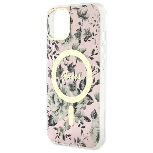 Guess case for iPhone 14 6,1&quot; GUHMP14SHCFWSP pink hardcase Magsafe IML Flower 3666339115555