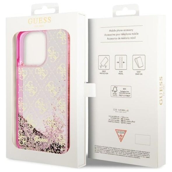 Guess case for iPhone 14 Pro 6,1&quot; GUHCP14LLC4PSGP pink hardcase Liquid Glitter 4G Translucent 3666339116255