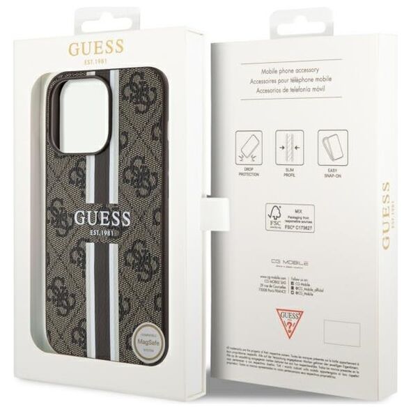 Guess case for iPhone 13 Pro 6,1&quot; GUHMP13LP4RPSW brown harcase Magsafe 4G Printed Stripes 3666339119751