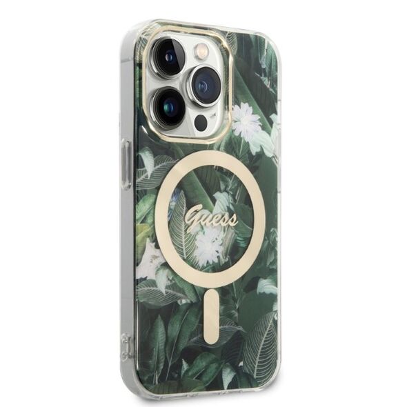 Guess set case + charger for iPhone 14 Pro Max 6,7&quot; GUBPP14XHJEACSA green hard case Jungle MagSafe 3666339103286