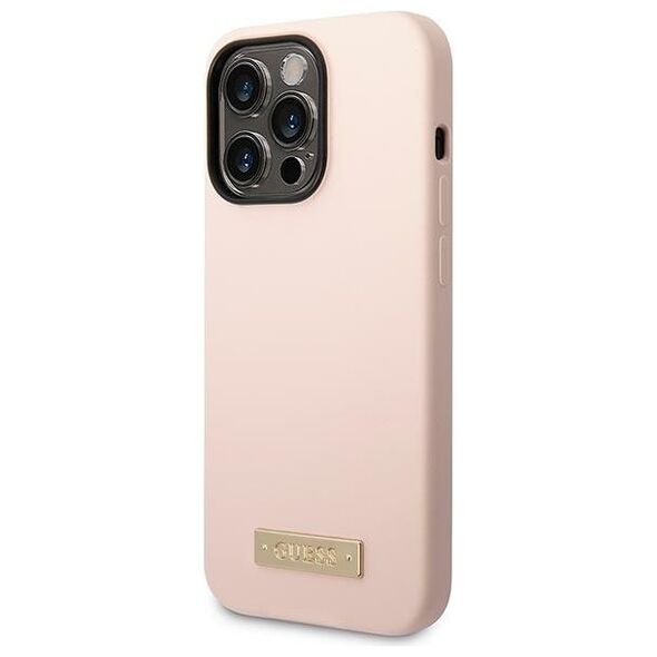Guess case for iPhone 14 Pro Max 6,7&quot; GUHMP14XSBPLP pink hard case Liquid Silicone Logo Plate MagSafe 3666339070335