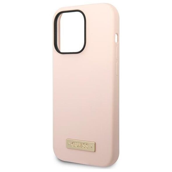 Guess case for iPhone 14 Pro Max 6,7&quot; GUHMP14XSBPLP pink hard case Liquid Silicone Logo Plate MagSafe 3666339070335