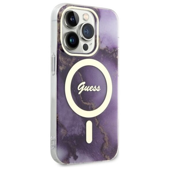 Guess case for iPhone 14 Pro 6,1&quot; GUHMP14LHTMRSU purple hard case Golden Marble MagSafe 3666339115852