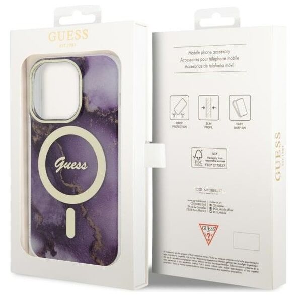 Guess case for iPhone 14 Pro 6,1&quot; GUHMP14LHTMRSU purple hard case Golden Marble MagSafe 3666339115852