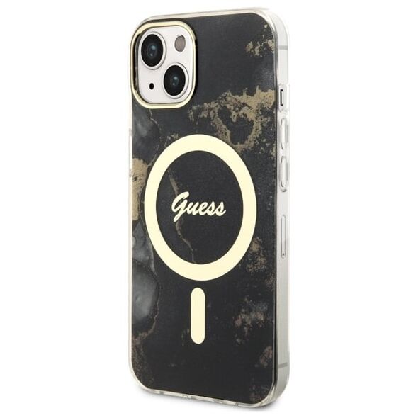 Guess case for iPhone 14 Plus 6,7&quot; GUHMP14MHTMRSK black hard case Golden Marble MagSafe 3666339115760