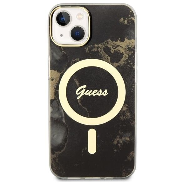 Guess case for iPhone 14 Plus 6,7&quot; GUHMP14MHTMRSK black hard case Golden Marble MagSafe 3666339115760