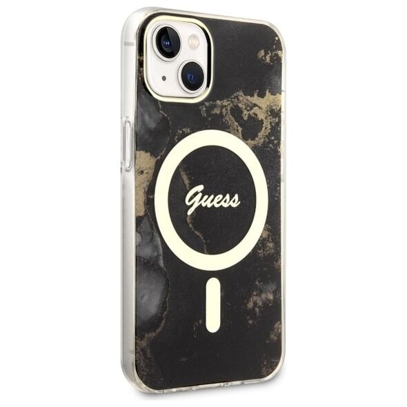 Guess case for iPhone 14 Plus 6,7&quot; GUHMP14MHTMRSK black hard case Golden Marble MagSafe 3666339115760