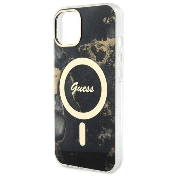 Guess case for iPhone 14 Plus 6,7&quot; GUHMP14MHTMRSK black hard case Golden Marble MagSafe 3666339115760