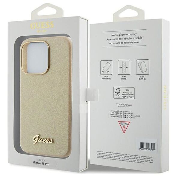 Guess case for iPhone 15 Pro 6.1&quot; GUHCP15LPGMCSD gold hardcase Glitter Glossy Script 3666339155506