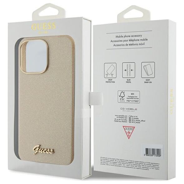 Guess case for iPhone 15 Pro Max 6.7&quot; GUHCP15XPGMCSD gold gold hardcase Glitter Glossy Script 3666339155513