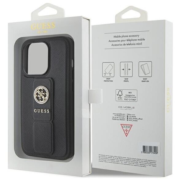 Guess case for iPhone 15 Pro 6,1&quot; GUHCP15LPGSSADK black HC GRIPSTAND SAFFIANO 4G STRASS 3666339198435