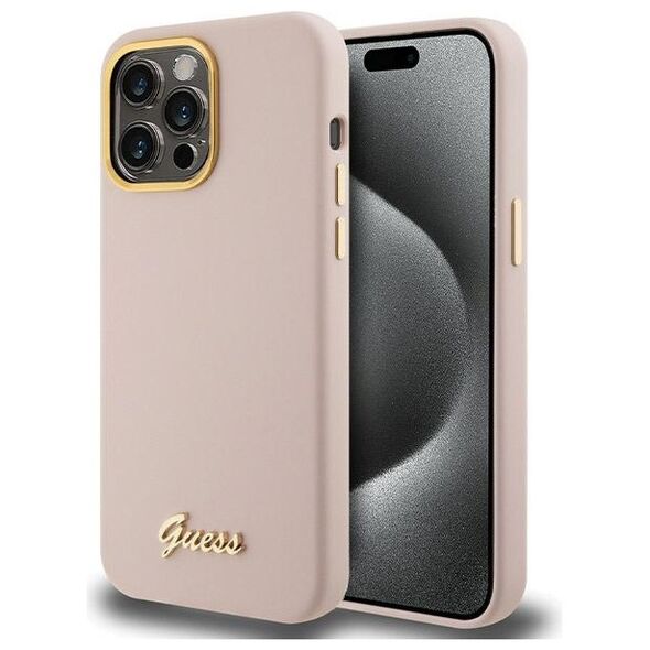 Guess case for iPhone 15 Pro 6,1&quot; GUHCP15LSMBSLP pink HC SILICONE SCRIPT METAL LOGO & FRAME 3666339149208
