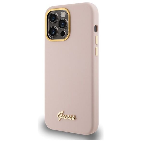 Guess case for iPhone 15 Pro 6,1&quot; GUHCP15LSMBSLP pink HC SILICONE SCRIPT METAL LOGO & FRAME 3666339149208