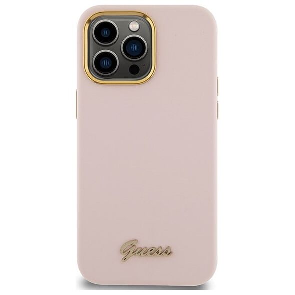 Guess case for iPhone 15 Pro 6,1&quot; GUHCP15LSMBSLP pink HC SILICONE SCRIPT METAL LOGO & FRAME 3666339149208