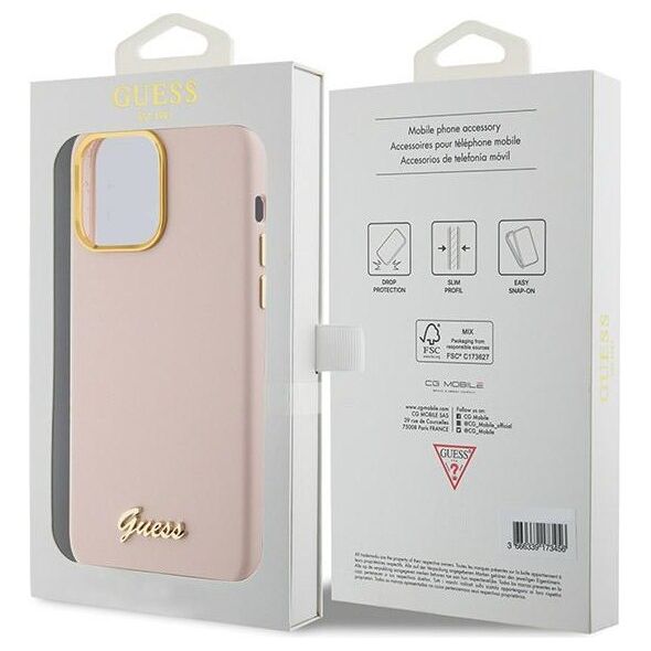 Guess case for iPhone 15 Pro 6,1&quot; GUHCP15LSMBSLP pink HC SILICONE SCRIPT METAL LOGO & FRAME 3666339149208